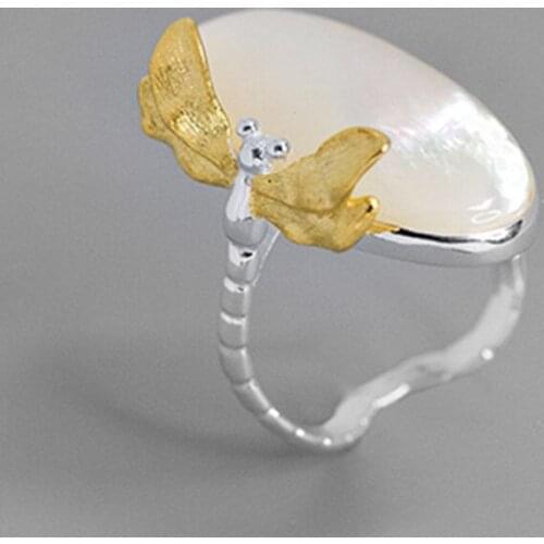 S.EAST SUN 925 Sterling Silver Handmade Dragonfly gem ring is suitable for womens opening and adjustable party gift jewelry