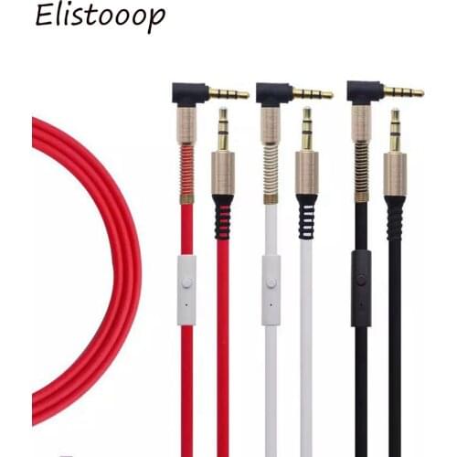 1m 3.5mm AUX Male to Male Audio Cable Cord With Mic Gold-plated 90 Degree L-Shape spring protect for Phone Car Speaker
