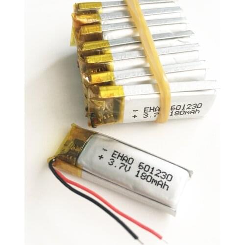 10 pcs 3.7V 180mAh 601230 Lithium Polymer Li-Po Rechargeable Battery cells For Mp3 GPS bluetooth headphone headset smart watch