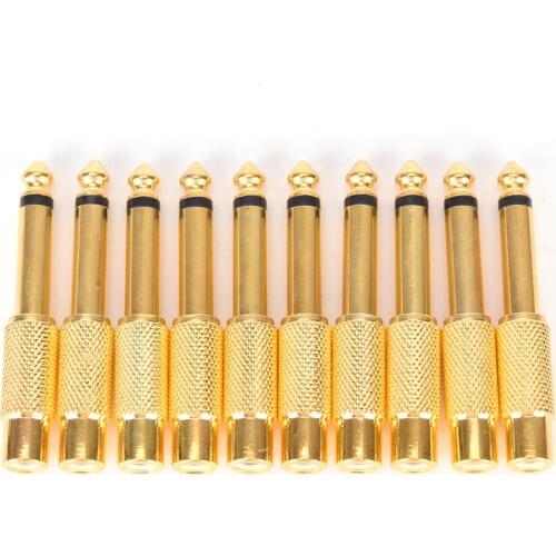 10 Pcs/LOT 6.35mm Male 1/4 for Mono Jack Plug Audio Connector Soldering To RCA Female Jack Audio Adapter Connector Gold Plated