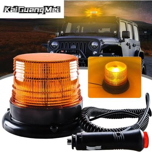 12V Car Truck LED Strobe Light Cigarette Lighter Flashing Warning Lamp Round Magnetic Signal Lamp Yellow Waterproof Work Light