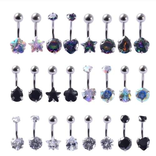14G 1.6X8mm 4Colors Belly Ring Piercing 316L Surgical Steel Double Zircon Navel Belly Button Rings Piercing Body Jewelry