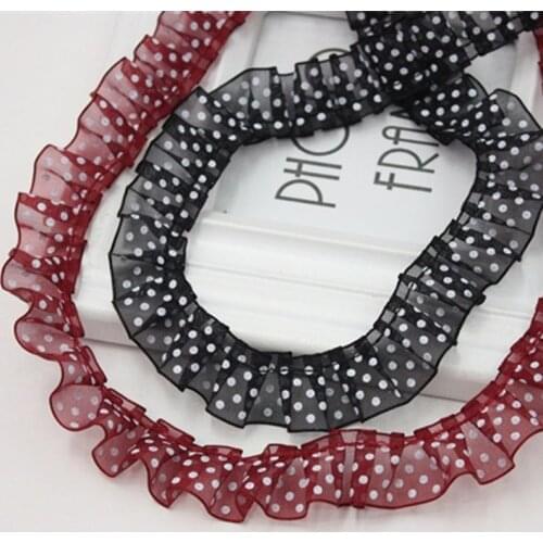 2M Black Burgundy Dot Lace Ribbon 3D Organza Ruffle Lace Trim 2cm Collar Doll Dress Sewing Accessories Dentelle