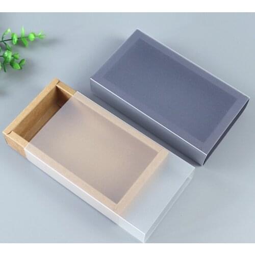 20pcs Black Paper Drawer Boxes with Frosted Sleeve Handmade Soap Craft Jewel Kraft Box for Wedding Party Candy Gift Packaging