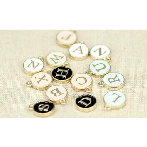 26pcs 12*15mm Round Gold Enamel Alphabet Charms Color Capital Letter Beads Initial Pendants Alloy Jewelry Making Accessories DIY