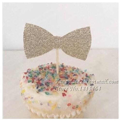 30pcs Glitter bowties cupcake toppers birthday wedding fruit Picks Bridal baby shower Bachelorette party decorations