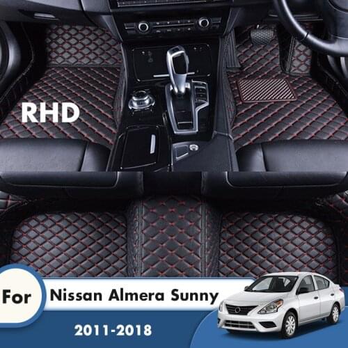 RHD Custom Car Floor Mats For Nissan Almera Sunny 2018 2017 2016 2015 2014 2013 2012 2011 Auto Styling Foot Pads Car Accessories