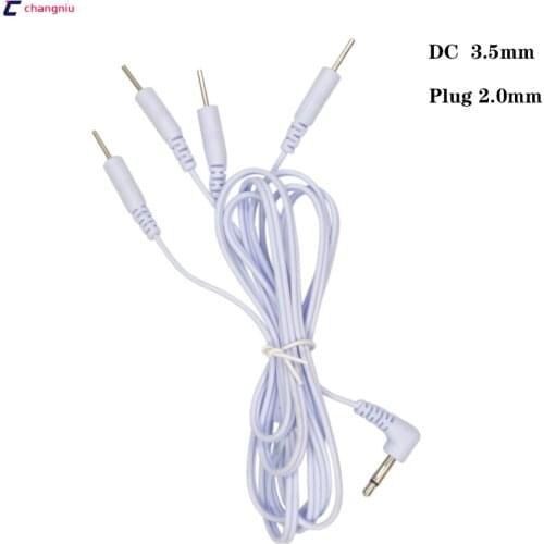 Freeshipping 50pcs/lot 4 in 1 DC head 3.5mm electrode wire/cable plug 2mm Thick for tens ems digital therapy machine