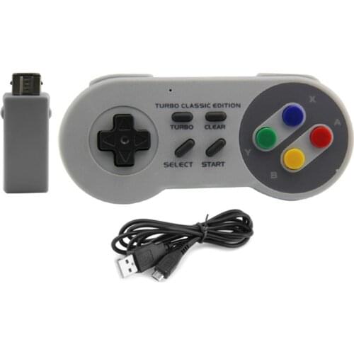 2.4GHz Wireless Gamapad Joystick Controller for NES/ SNES/Wii Classic mini Edition Console Gaming Accessories w/Charging Cable