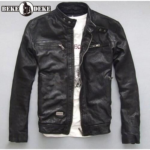 Vintage Motorcycle 100% Real Leather Jacket Men Brand Business Casual Cowhide Short Coat Punk Black Zip Outerwear Plus Size 5XL