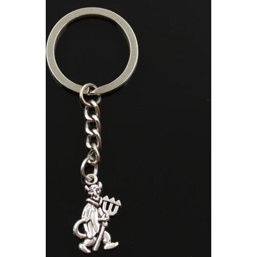Fashion 30mm Key Ring Metal Key Chain Keychain Jewelry Antique Silver Color Plated Satan Demon Devil 26x15mm Pendant