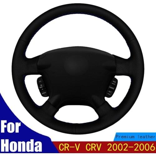 DIY Car Steering Wheel Cover Non-slip Durable and wear-resistant Soft Black PU Artificial Leather For Honda CR-V CRV 2002-2006
