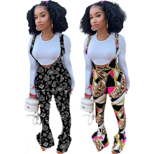 Adogirl Paisley Leopard Print Patchwork Braces Flare Pants Jumpsuit