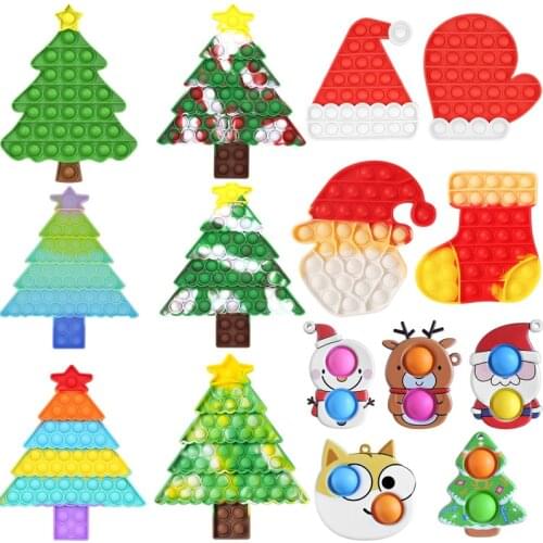 Christmas Fidget Sensory Push Bubble Anti-Stress Toys Simple Dimmple Squishy Stress Reliever Toys For Kids Christmas Tree Shaped