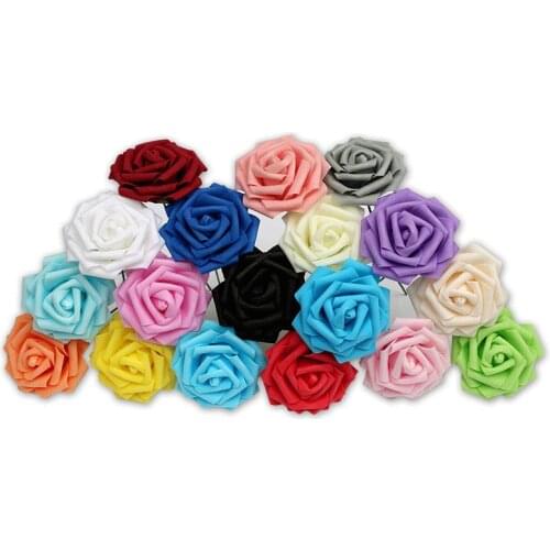 12pcs/lot 5 Colors 6 Heads 7CM Artificial Rose Flowers Wedding Bride Bouquet PE Foam DIY Party Decor Rose Flowers