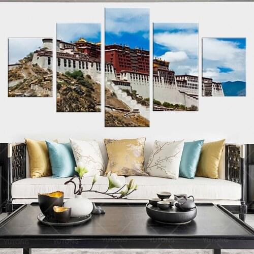 Framed Home Decor Canvas Print Painting Wall Art Potala Palace Tibet Poster 5 piece printed painting ready hang