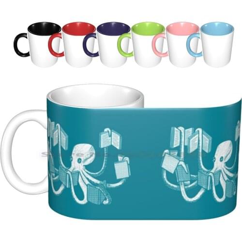 Armed With Knowledge Ceramic Mugs Coffee Cups Milk Tea Mug Octopus Squid Tentacle Kraken Ocean Sea Animal Wildlife Book Read