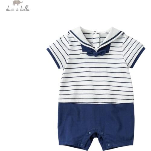 DBS17380 dave bella summer new born baby boys fashion bow striped jumpsuits infant toddler clothes children romper 1 piece