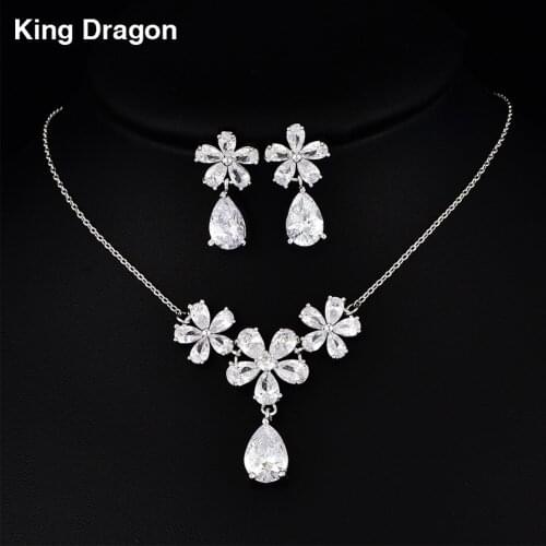 Gorgeous Cubic Zirconia Necklace Set White Gold Color Crystal Earrings For Women Bride Jewelry Gift Adjustable Chain CZS-8005