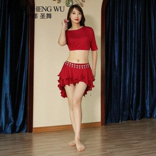Adult Belly Dance Set Practice Costume Modal Sexy Top /Short Skirt Women Oriental Indian Dancing Suit Training Group Clothing