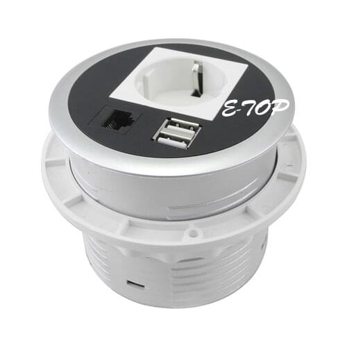 Round Recessed Desk Power Outlet Socket with 1 Power outlet,2 USB Charger, 1 rj45 Network Embedded in Furniture Customized