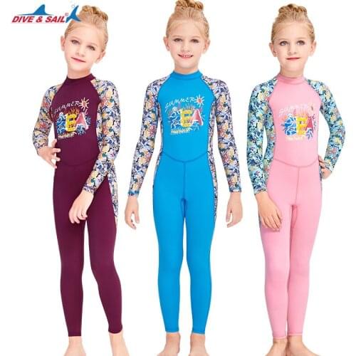 Girls Long Sleeve One-Pece Swimsuit UPF 50+ Rashguard Zipper Back Full Body Dive Skin Rash Guard Swimwear Sun UV Protection Kids