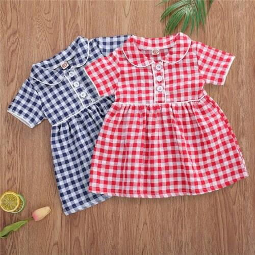 0-3 Years Baby Girls Dress Sweet Plaid Short Sleeve Summer Dress For Girls Red Blue Plaid Casual Dress For Girls Clothes