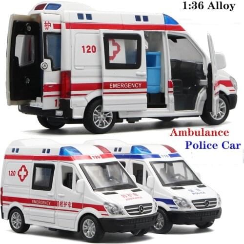 Hot-Sale 1/36 Alloy Ambulance Police Pull Back Car Model High Simulation Door With Light Music Can Open Kids Toy Gift