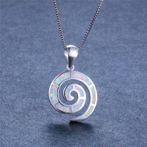 Boho Fashion Female Blue White Fire Opal Necklace Silver Color Chain Necklace Big Screw Pendants Necklaces For Women