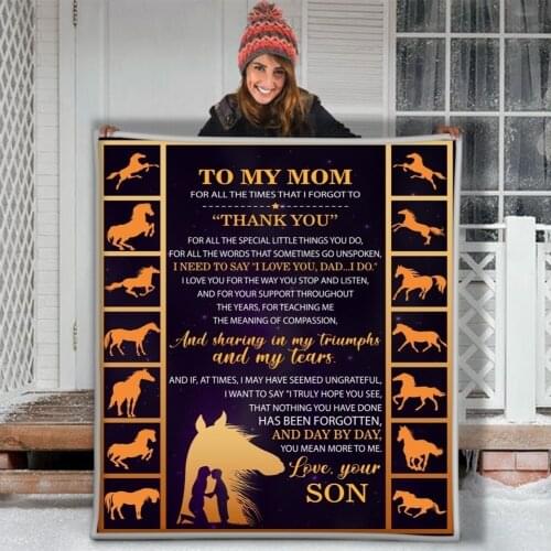 Horse Pattern To My Mom From Son Soft Throw Plush Sherpa Fleece Blanket