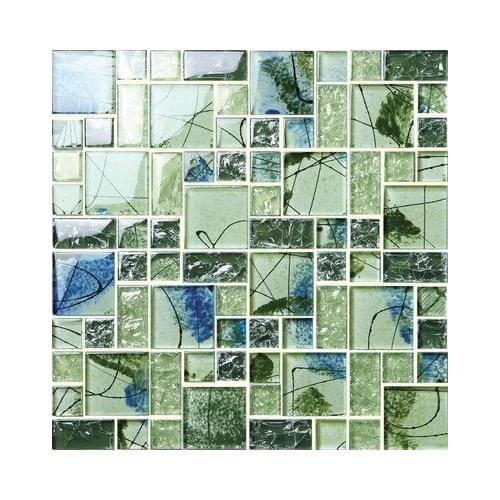 4 colors options Hand-painted Crystal Ice cracked Glass Mosaic tile wall, living room kitchen bathroom background wall decorate