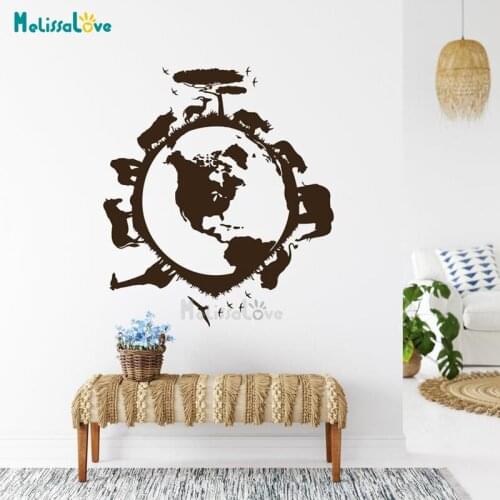 Nature African Safari Animal Decal World Globe Jungle Landscape Living Room Bedroom Removable Vinyl Wall Sticker Mural BD591