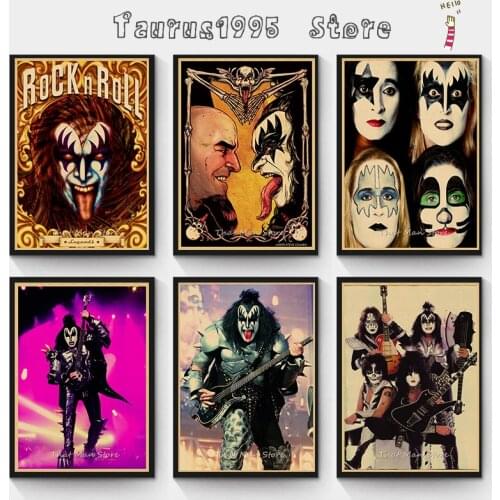 New Heavy metal Kiss Rock band Kraft paper Posters music team star classic decorative painting poster wall sticker