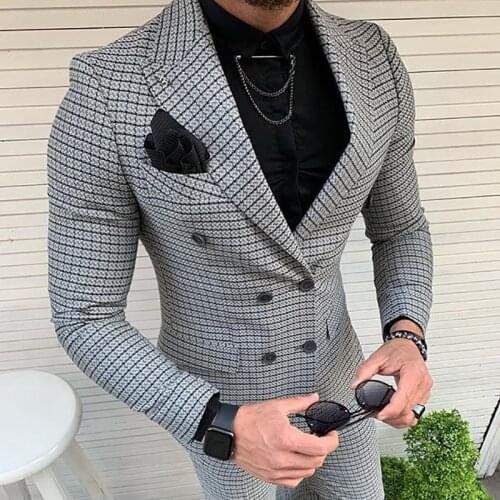 New Designed Plaid Men Tuxedos Custom Made Male Double Breasted Fashion Check Blazer Party Club Wedding Coat 1 Piece