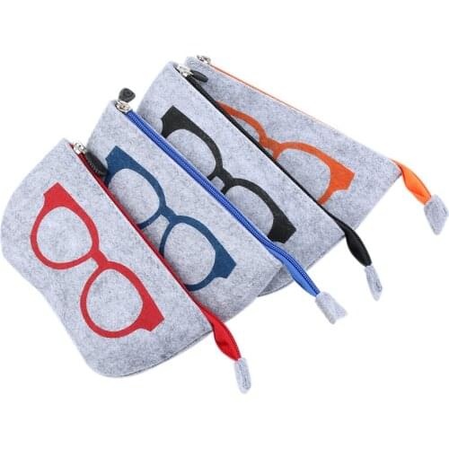 Unisex Felt Glasses Case Bag Zipper Soft Bottom Protection Sunglasses Reading Glasses Glasses Case Portable Coin Purse