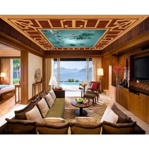 Custom photo tree bird Chinese style ceiling modern wallpaper ceilings for living room