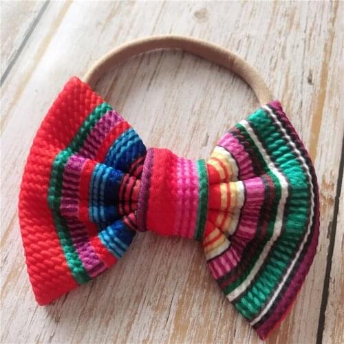 Popular 5" Hair Bow 8 Colors Printed Rose Flower Clover Fish Scale Rainbow Soft Nylon Headband Baby Hair Accessories Hair Band