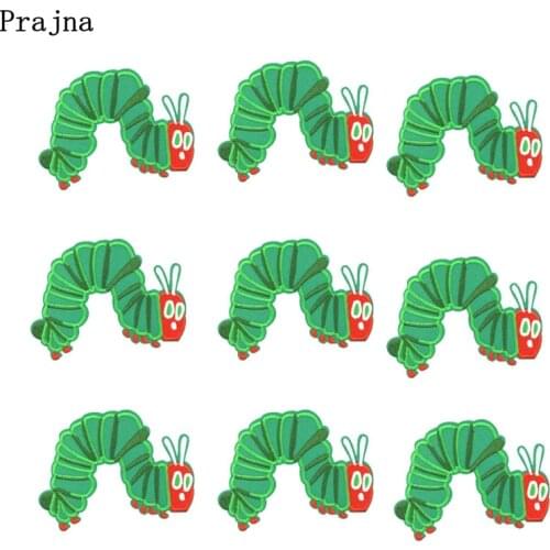 Prajna 10 PCS Caterpillar Patches On Clothes Cute Cartoon Embroidery Iron On Patch Clothes Stickers DIY Applique Wholesale