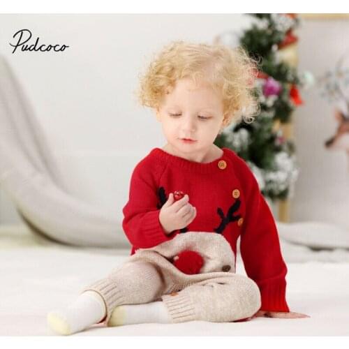 Pudcoco 0-18M Christmas Deer Print Rompers for Newborns Baby Girls Boys Clothes Kids Infant Cute Cartoon Romper Sweater Jumpsuit