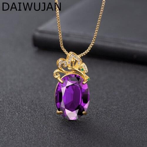 DAIWUJAN Luxury Crystal Peking Opera Silver 925 Jewelry Necklace With Oval Shaped Amethyst Gemstone Pendant for Women Party