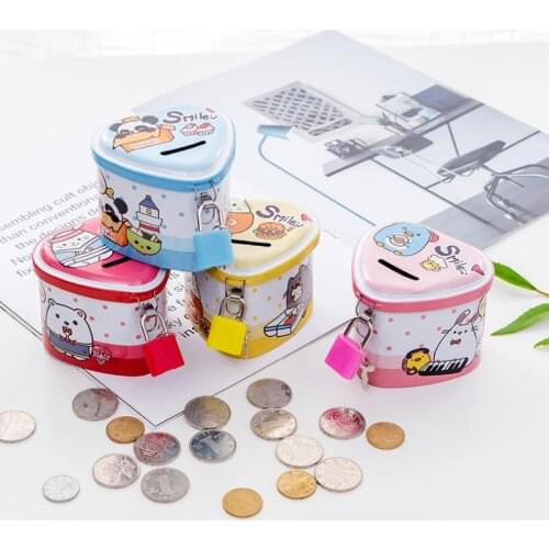 Christmas Party Gifts Heart Shape Money Boxes Iron Piggy Bank Saving Coin Cartoon With Lock LX8280