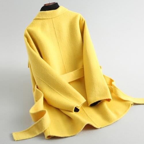 Wool Jacket Yellow 200% Double-sided Coats and Jackets Women Autumn Winter Coat 2020 KQN20224 Abrigo Mujer Pph467