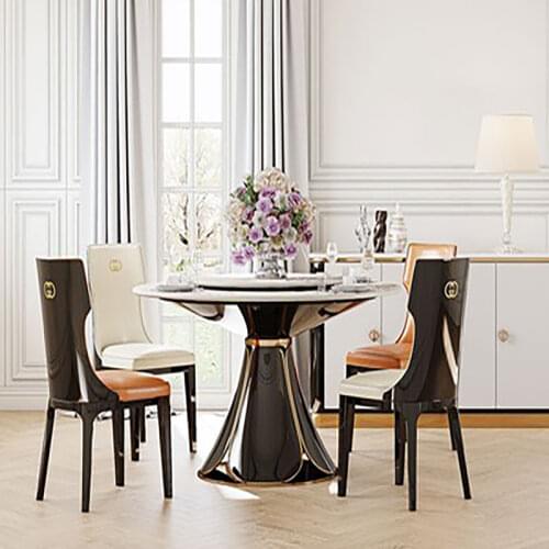 Louvre modern light luxury round dining table villa living room simple solid wood turntable dining table and chair combination