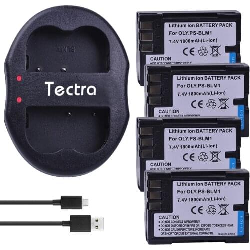 Tectra 4pcs 1800mAh PS-BLM1 BLM-1 BLM-01 PSBLM1 BLM1 Camera Battery + USB Dual Charger for Olympus E-300 E-330 E-500