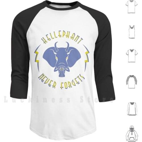 Hellephant-Impale Blue On Dark Red Hoodie Long Sleeve Hellephant Hell Elephant Hell Elephant Jumbo Hades Devil Satan