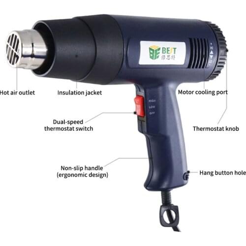 Heat shrinkable film hot air gun Best plastic welding temperature adjustable 1600W floor film electric baking gun