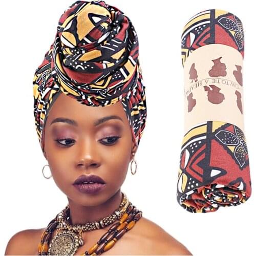 African Printed Turban Big Flower Ankara Dashiki Women Party Wedding Headwear Bandana Muslim Hijab Long Turban Hair Accessories