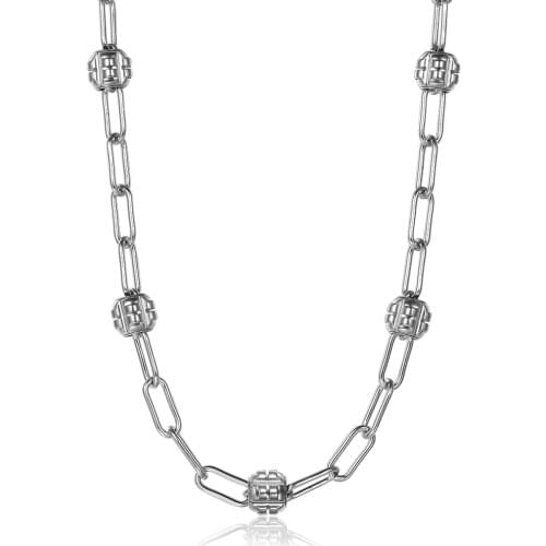 Unique Wheel Beaded Charm Necklace Stainless Steel Paperclip Link Chain Choker For Men Boys Casual Male Jewelry Adjustable DN283