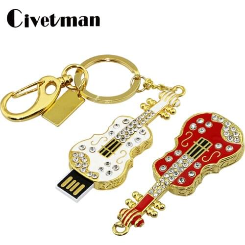 Crystal Violin Jewelry USB Flash Drive 256GB Guitar Pendrive 128GB Pen Drive 8GB 16GB 32GB 64GB USB Stick Memory Drive Keychain