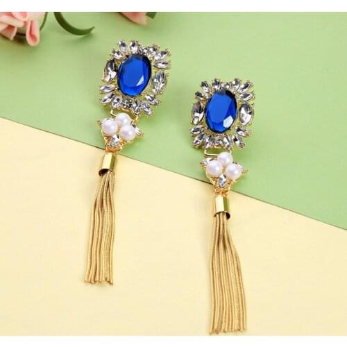 Bulk Price Vintage Blue Crystal Pendant Drop Earrings For Women Gold Color Simulated Pearl Earrings Fashion Jewellry